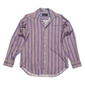 BUGATCHI UOMO Luxury Designer Striped Italian Business Casual Dress Shirt Small